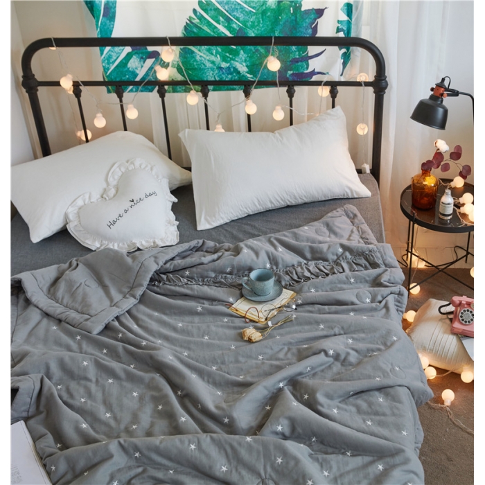 91家纺网 家纺一手货源 找家纺 优然居家居 2018新款星星夏被 双层纱灰色星星