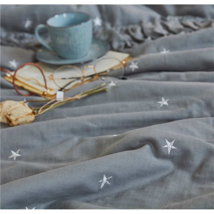 91家纺网 家纺一手货源 找家纺 优然居家居 2018新款星星夏被 双层纱灰色星星