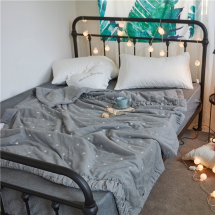 91家纺网 家纺一手货源 找家纺 优然居家居 2018新款星星夏被 双层纱灰色星星