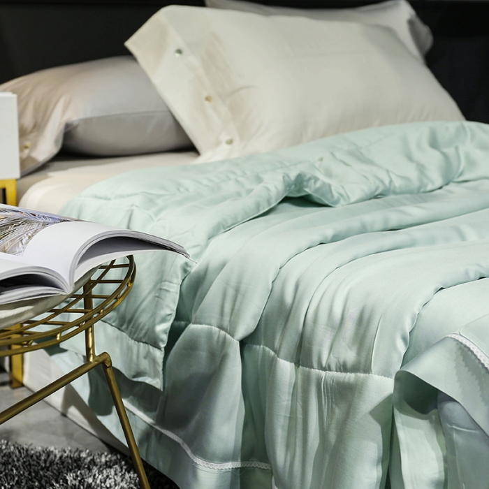 91家纺网 家纺一手货源 找家纺 优然居家居 2018长绒棉公主风格夏被 薄荷绿