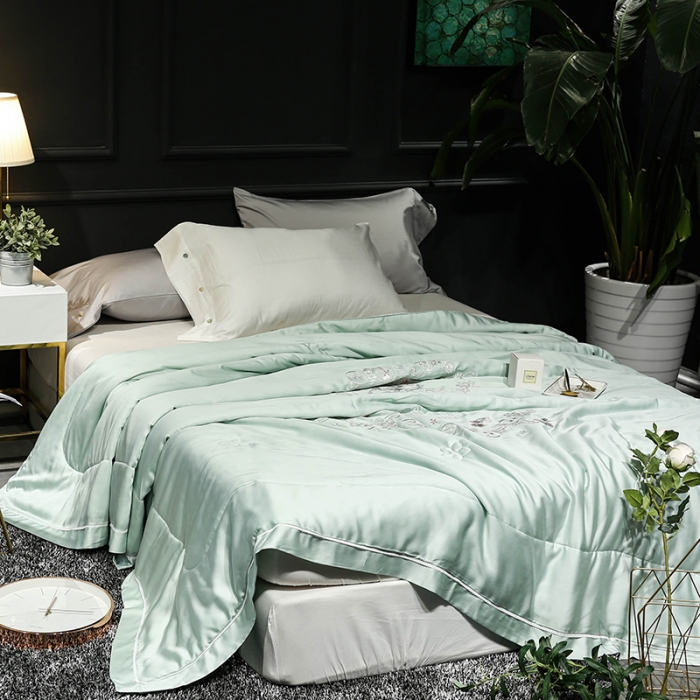 91家纺网 家纺一手货源 找家纺 优然居家居 2018长绒棉公主风格夏被 薄荷绿