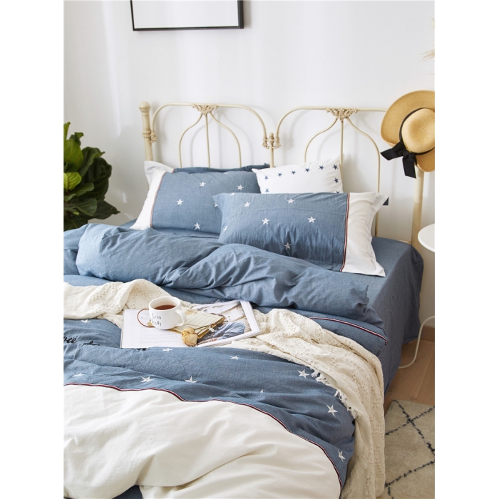 91家纺网 家纺一手货源 找家纺 优然居家居 2018赫尔风水洗刺绣款四件套 赫本蓝