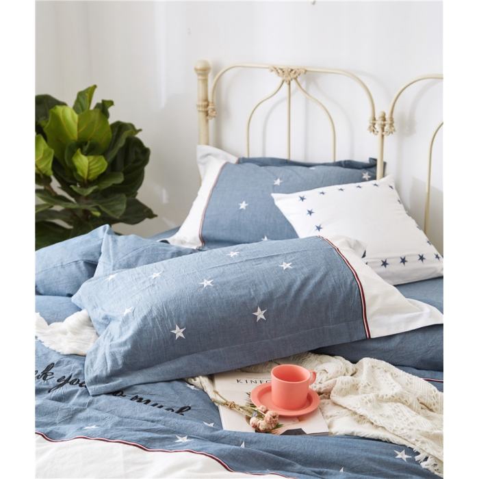 91家纺网 家纺一手货源 找家纺 优然居家居 2018赫尔风水洗刺绣款四件套 赫本蓝