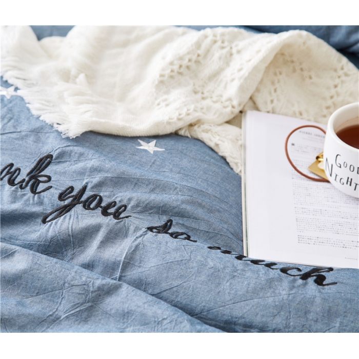 91家纺网 家纺一手货源 找家纺 优然居家居 2018赫尔风水洗刺绣款四件套 赫本蓝