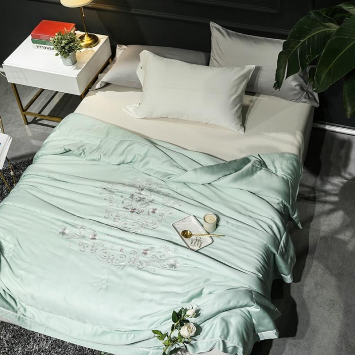 91家纺网 家纺一手货源 找家纺 优然居 50天丝夏被 薄荷绿