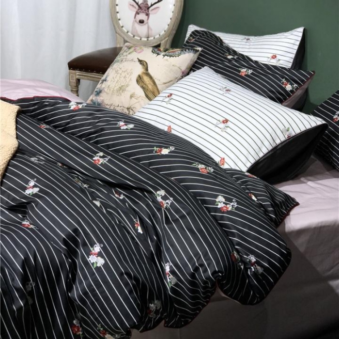 91家纺网 家纺一手货源 找家纺 优然居家纺 2019新款数码印花四件套 初恋黑