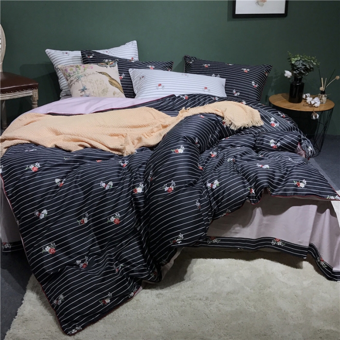 91家纺网 家纺一手货源 找家纺 优然居家纺 2019新款数码印花四件套 初恋黑