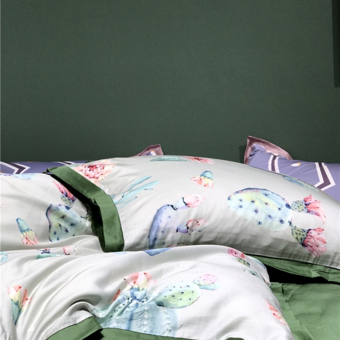 91家纺网 家纺一手货源 找家纺 优然居 2019小边款数码印花四件套 仙人掌时光