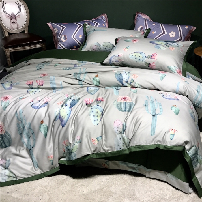 91家纺网 家纺一手货源 找家纺 优然居 2019小边款数码印花四件套 仙人掌时光