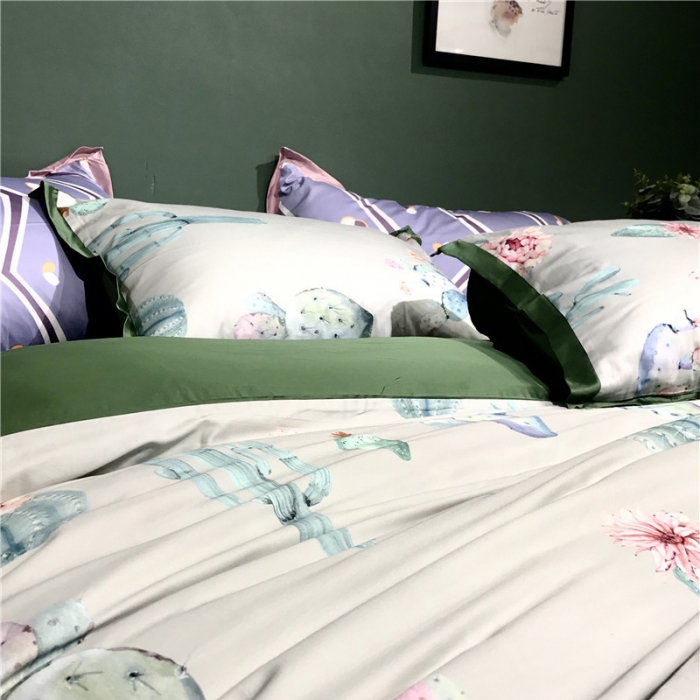 91家纺网 家纺一手货源 找家纺 优然居 2019小边款数码印花四件套 仙人掌时光