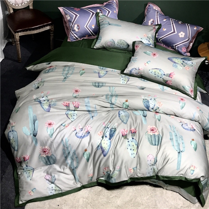 91家纺网 家纺一手货源 找家纺 优然居 2019小边款数码印花四件套 仙人掌时光