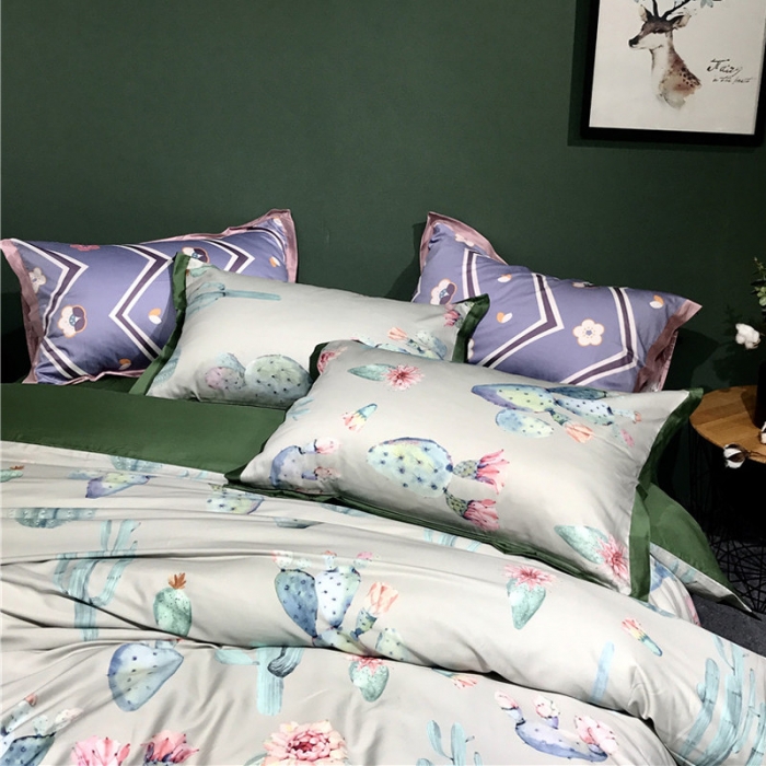 91家纺网 家纺一手货源 找家纺 优然居 2019小边款数码印花四件套 仙人掌时光