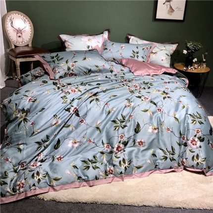 91家纺网 家纺一手货源 找家纺 优然居 2019小边款数码印花四件套 倚梅