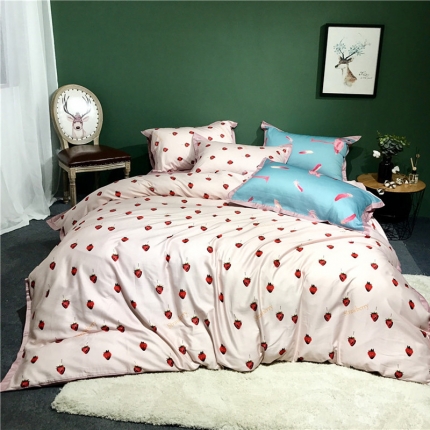 91家纺网 家纺一手货源 找家纺 优然居 2019小边款数码印花四件套 甜心草莓