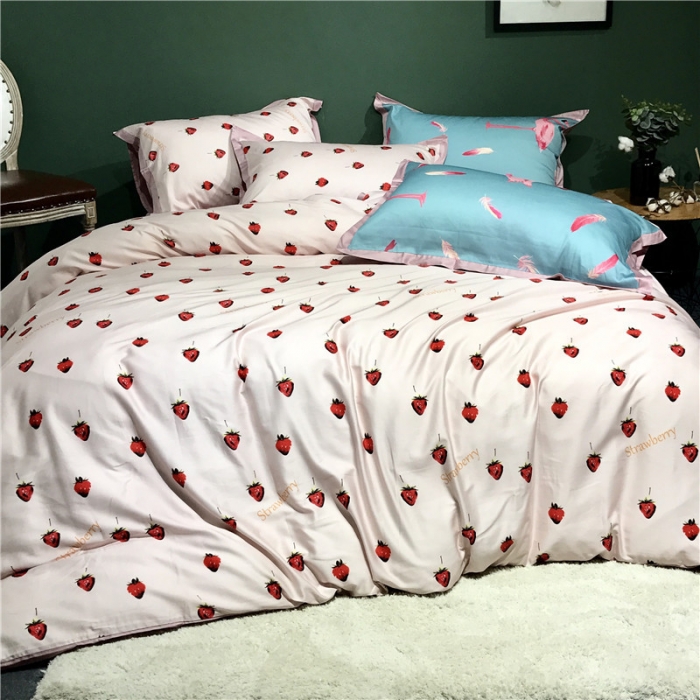 91家纺网 家纺一手货源 找家纺 优然居 2019小边款数码印花四件套 甜心草莓