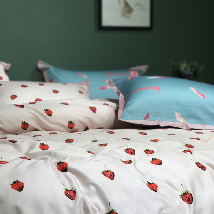 91家纺网 家纺一手货源 找家纺 优然居 2019小边款数码印花四件套 甜心草莓