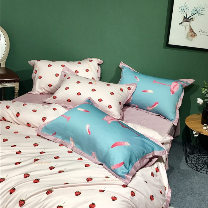 91家纺网 家纺一手货源 找家纺 优然居 2019小边款数码印花四件套 甜心草莓