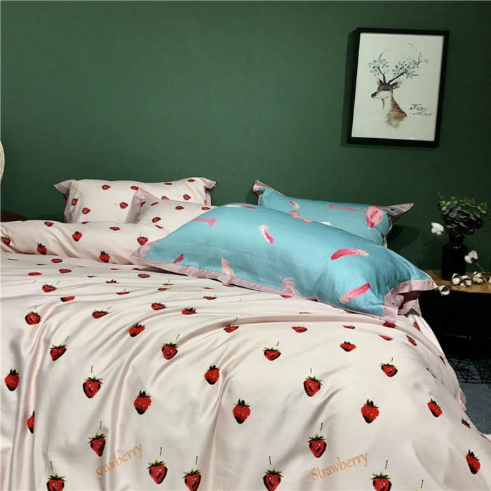 91家纺网 家纺一手货源 找家纺 优然居 2019小边款数码印花四件套 甜心草莓