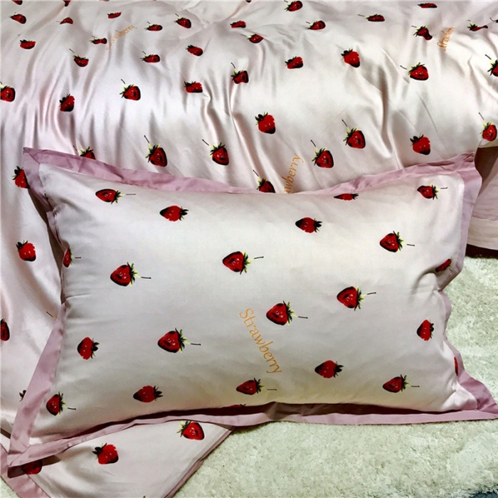 91家纺网 家纺一手货源 找家纺 优然居 2019小边款数码印花四件套 甜心草莓