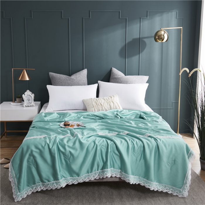 91家纺网 家纺一手货源 找家纺 优然居家纺 2019新款60支兰精天丝夏被 湖水绿