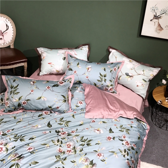 91家纺网 家纺一手货源 找家纺 优然居 2019小边款数码印花四件套 倚梅