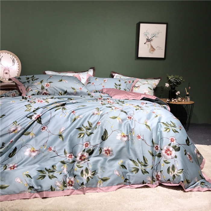 91家纺网 家纺一手货源 找家纺 优然居 2019小边款数码印花四件套 倚梅