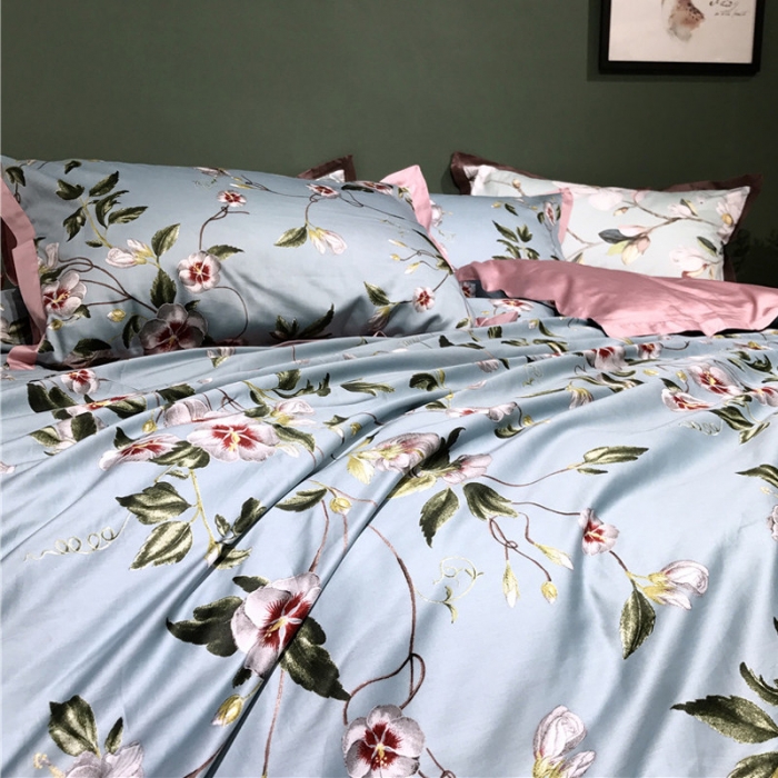 91家纺网 家纺一手货源 找家纺 优然居 2019小边款数码印花四件套 倚梅