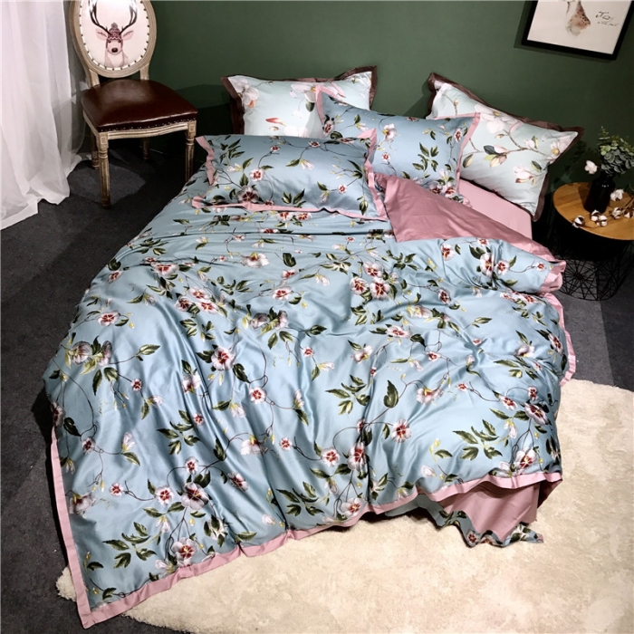 91家纺网 家纺一手货源 找家纺 优然居 2019小边款数码印花四件套 倚梅