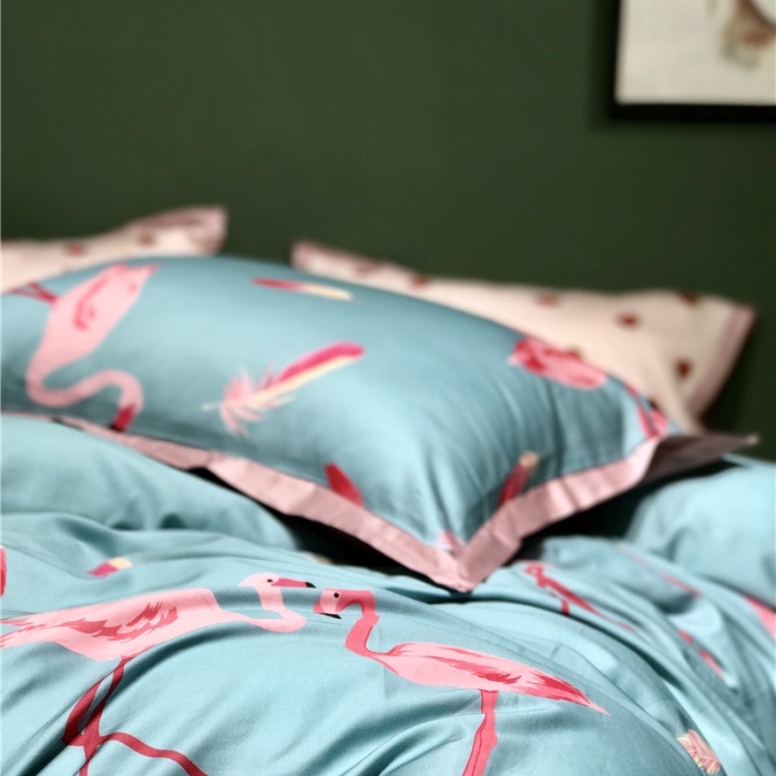 91家纺网 家纺一手货源 找家纺 优然居 2019小边款数码印花四件套 羽翼