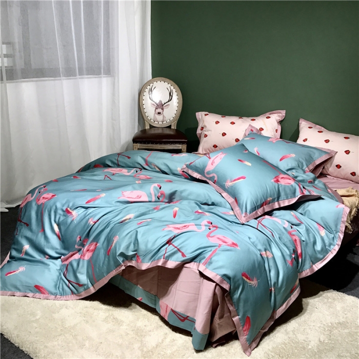 91家纺网 家纺一手货源 找家纺 优然居 2019小边款数码印花四件套 羽翼