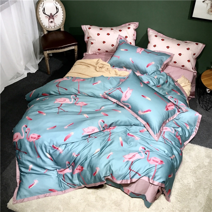 91家纺网 家纺一手货源 找家纺 优然居 2019小边款数码印花四件套 羽翼