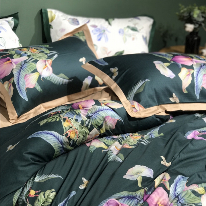 91家纺网 家纺一手货源 找家纺 优然居 2019小边款数码印花四件套 绽放