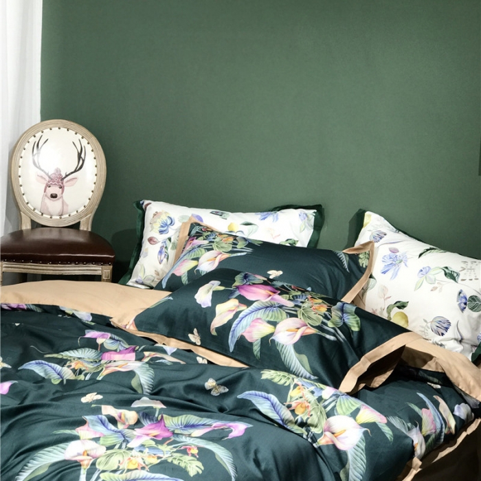 91家纺网 家纺一手货源 找家纺 优然居 2019小边款数码印花四件套 绽放