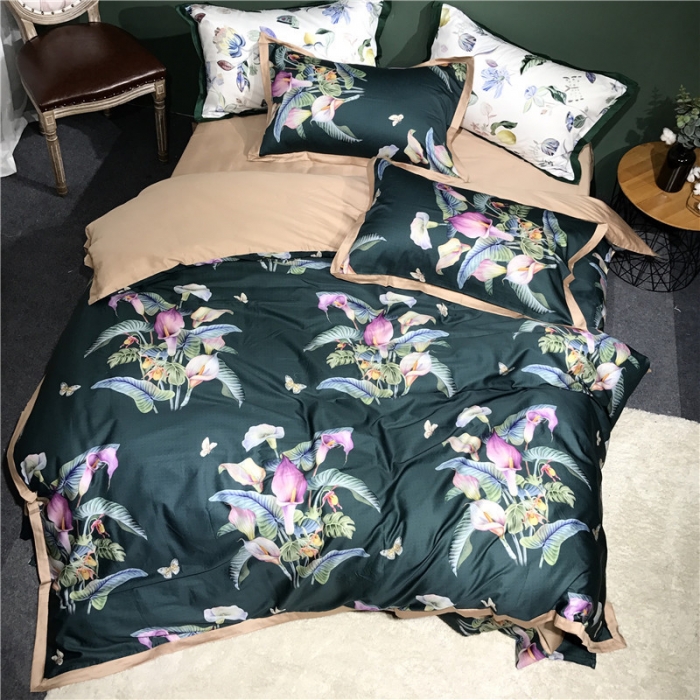 91家纺网 家纺一手货源 找家纺 优然居 2019小边款数码印花四件套 绽放