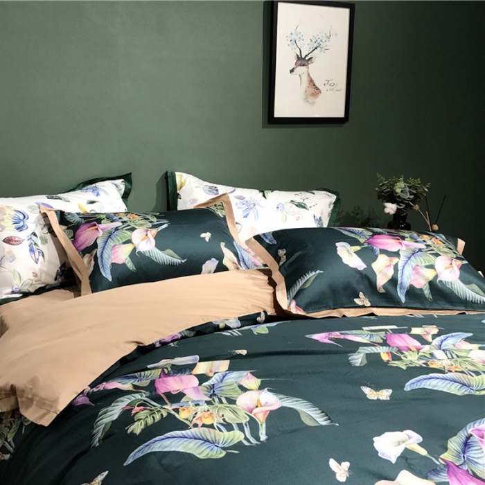 91家纺网 家纺一手货源 找家纺 优然居 2019小边款数码印花四件套 绽放