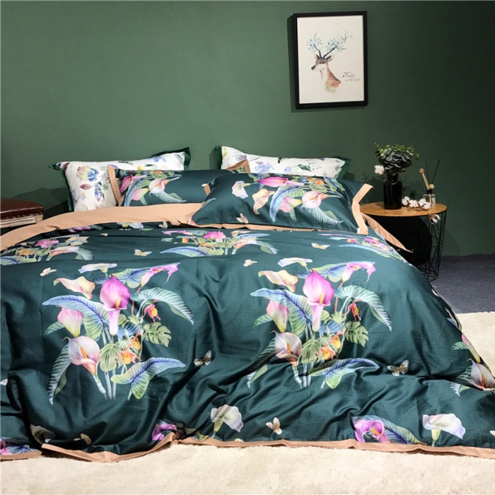 91家纺网 家纺一手货源 找家纺 优然居 2019小边款数码印花四件套 绽放