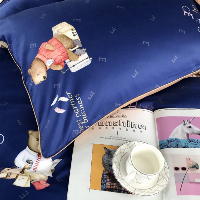 91家纺网 家纺一手货源 找家纺 优然居家纺 2019春新款数码印花四件套英氏小熊