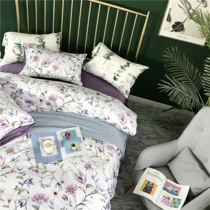 91家纺网 家纺一手货源 找家纺 优然居家纺 2019春新款数码印花四件套紫色风藤