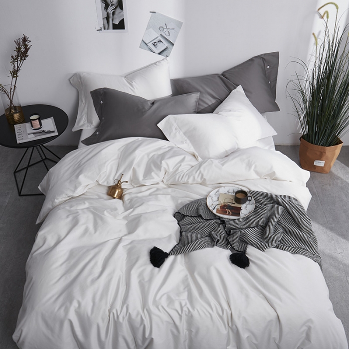 91家纺网 家纺一手货源 找家纺 优然居家纺 60支长绒棉纯色四件套牛奶白