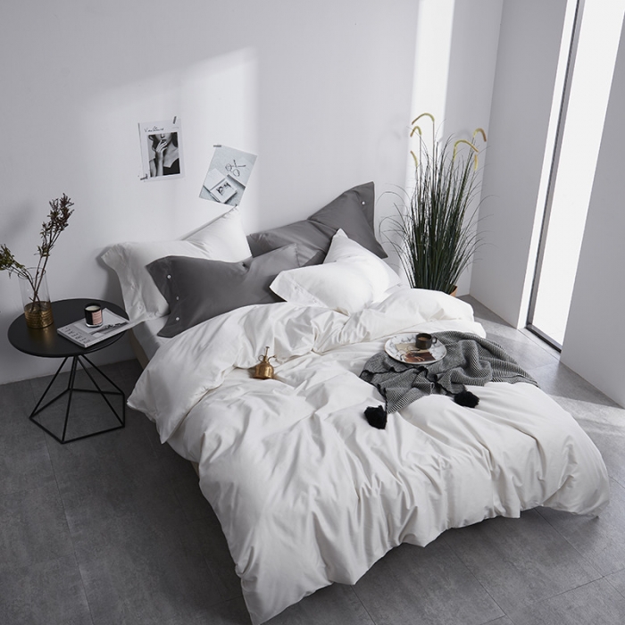 91家纺网 家纺一手货源 找家纺 优然居家纺 60支长绒棉纯色四件套牛奶白