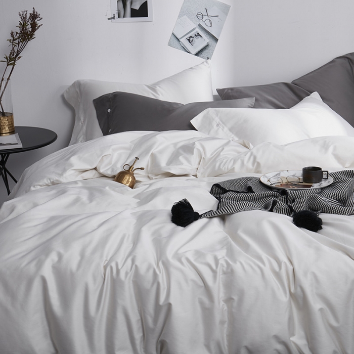 91家纺网 家纺一手货源 找家纺 优然居家纺 60支长绒棉纯色四件套牛奶白