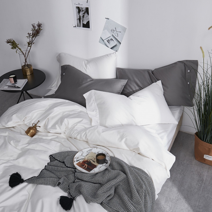 91家纺网 家纺一手货源 找家纺 优然居家纺 60支长绒棉纯色四件套牛奶白