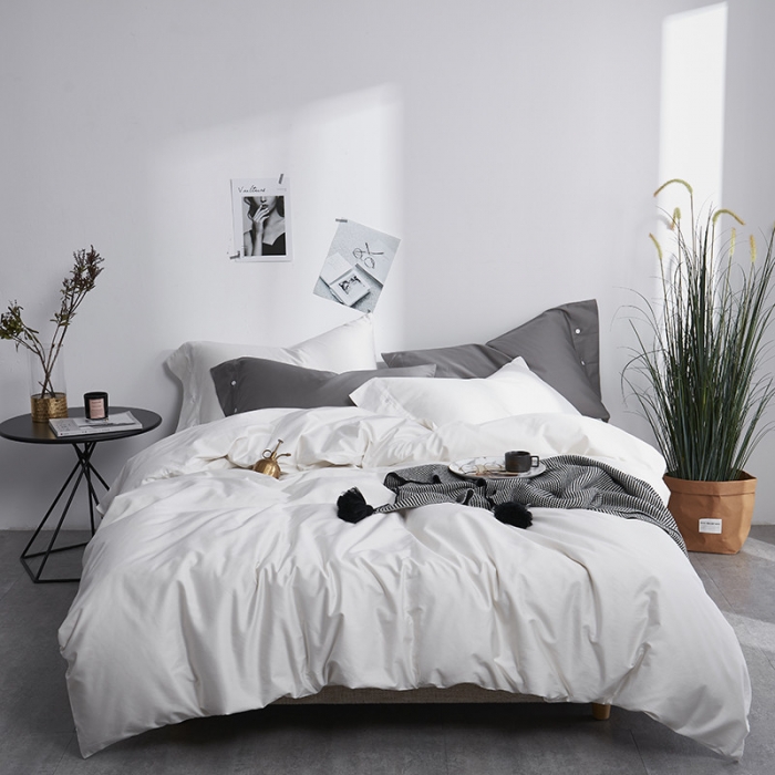 91家纺网 家纺一手货源 找家纺 优然居家纺 60支长绒棉纯色四件套牛奶白