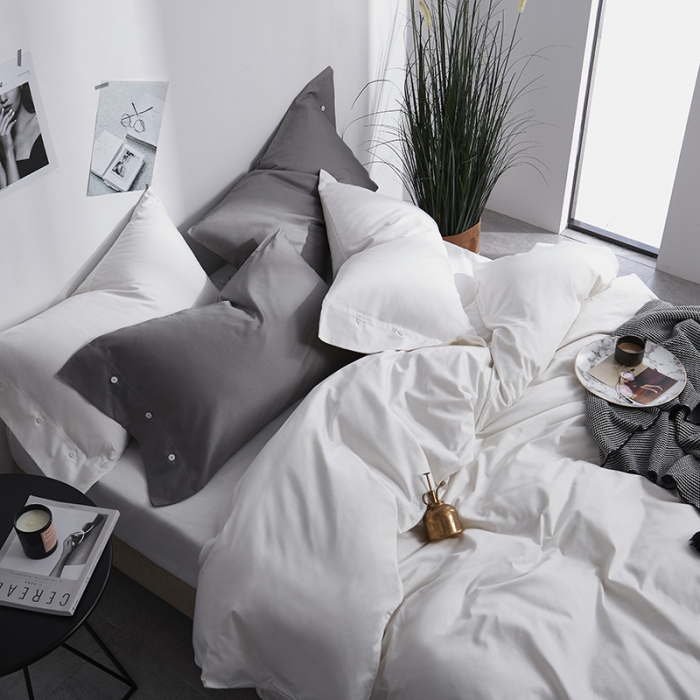 91家纺网 家纺一手货源 找家纺 优然居家纺 60支长绒棉纯色四件套牛奶白