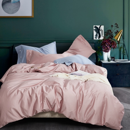 91家纺网 家纺一手货源 找家纺 优然居家纺  60支长绒棉纯色四件套 暖心粉