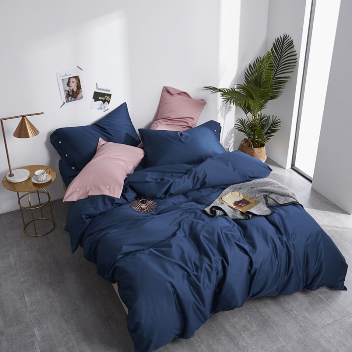 91家纺网 家纺一手货源 找家纺 优然居家纺 60支长绒棉纯色四件套藏青