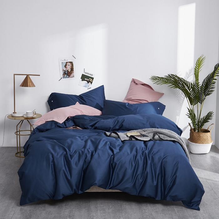 91家纺网 家纺一手货源 找家纺 优然居家纺 60支长绒棉纯色四件套藏青