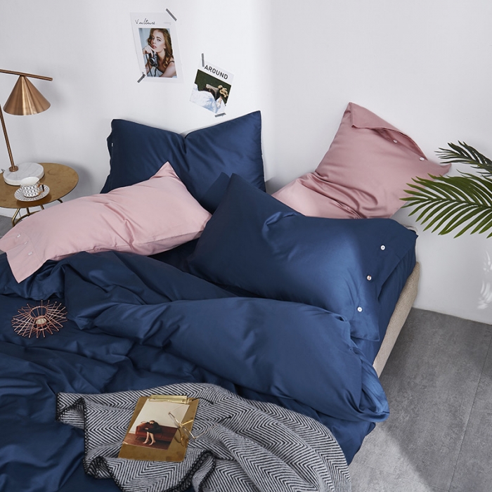 91家纺网 家纺一手货源 找家纺 优然居家纺 60支长绒棉纯色四件套藏青