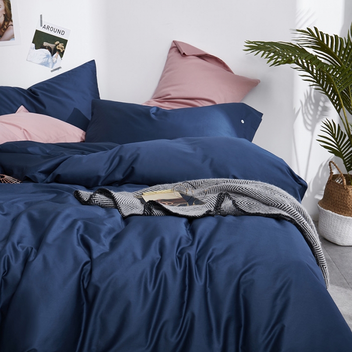 91家纺网 家纺一手货源 找家纺 优然居家纺 60支长绒棉纯色四件套藏青