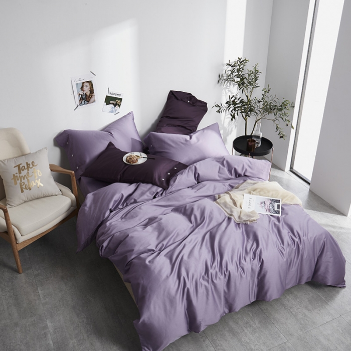 91家纺网 家纺一手货源 找家纺 优然居家纺 60支长绒棉纯色四件套高贵紫
